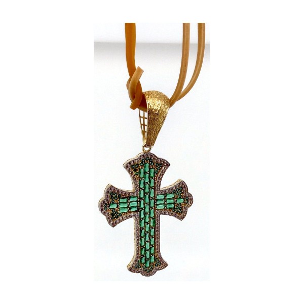 Medalla cruz verde de oro 18k
